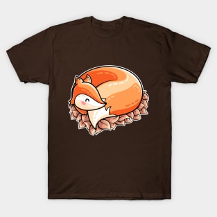 Kawaii Cute Fox Curled in Leaves T-Shirt